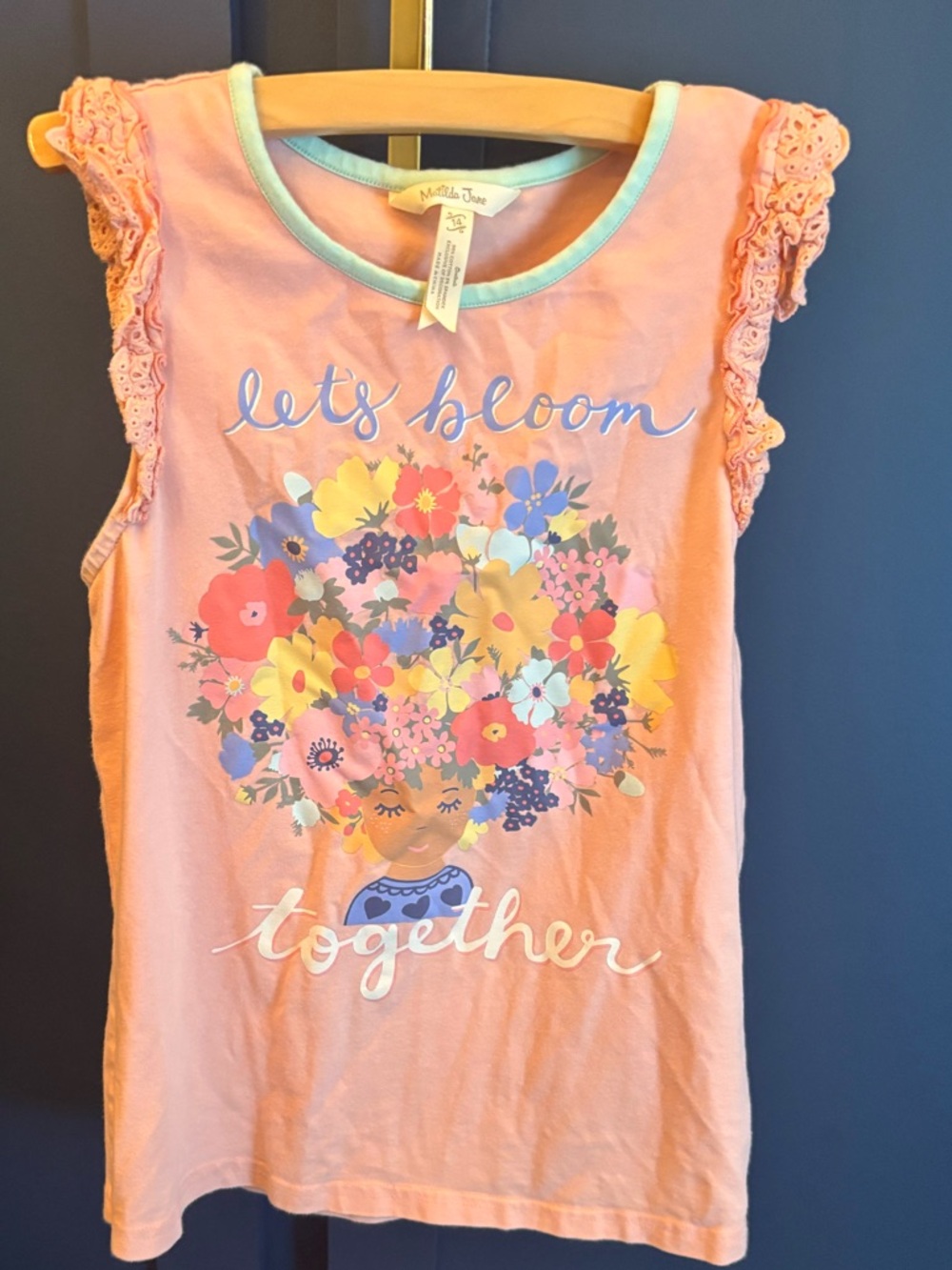 Matilda Jane Pink Floral Graphic Tank with Ruffle Sleeves